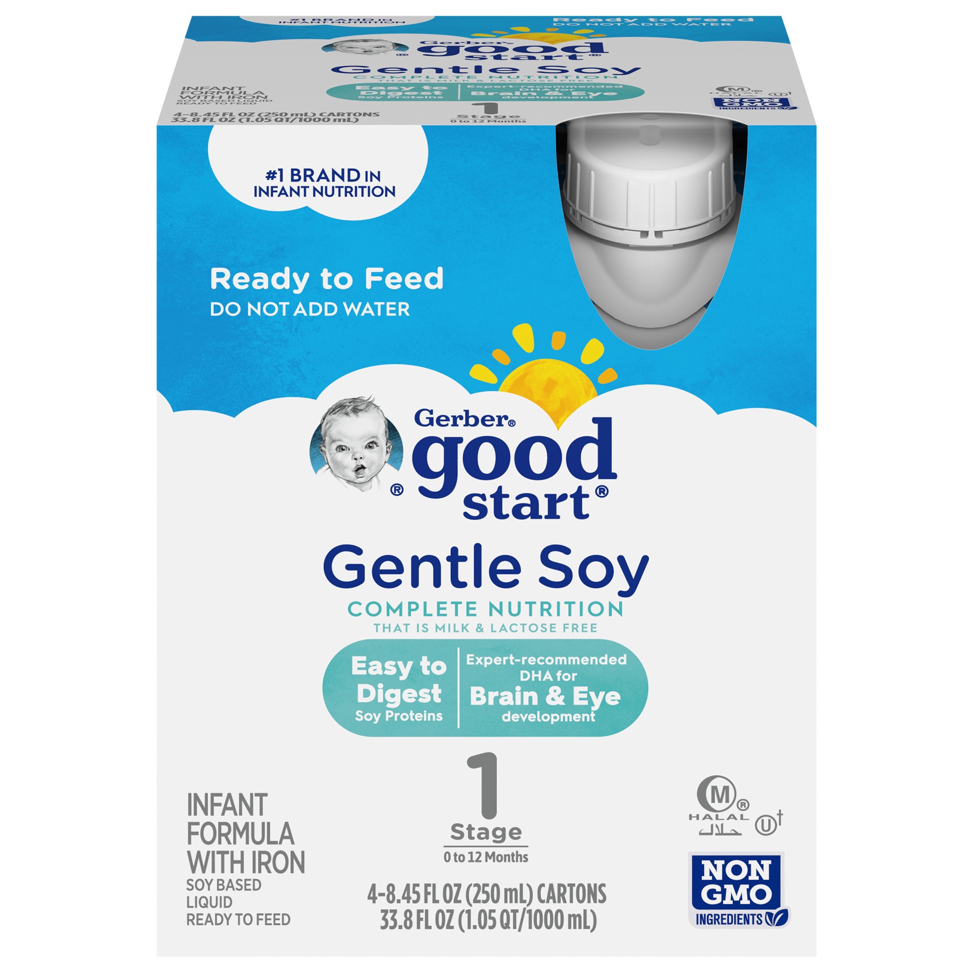 slide 1 of 5, Gerber Good Start Soy Lactose-Free Non-GMO Liquid Baby Formula with Iron, 8.75 oz Box (4 Pack), 33.8 fl oz