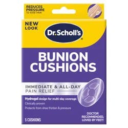 Dr. Scholl's BUNION CUSHION with Hydrogel Technology, 5ct // Cushioning Protection against Shoe Pressure and Friction that Fits Easily In Any Shoe for Immediate and All-Day Pain Relief