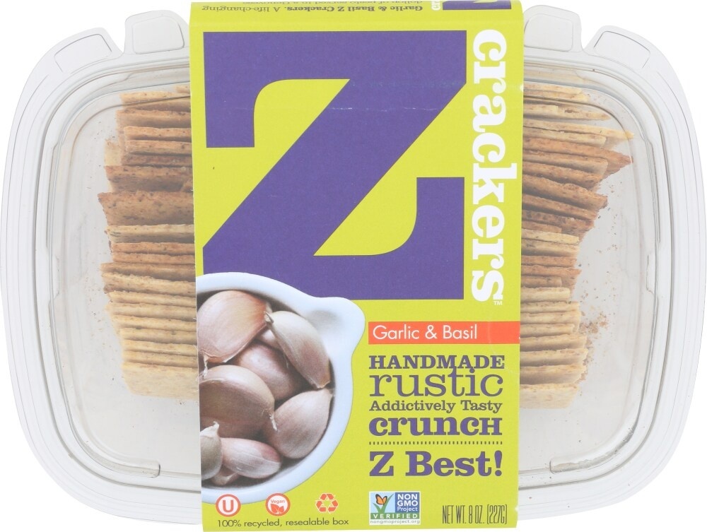 slide 1 of 1, Z Crackers Crackers, Garlic & Basil, 8 oz
