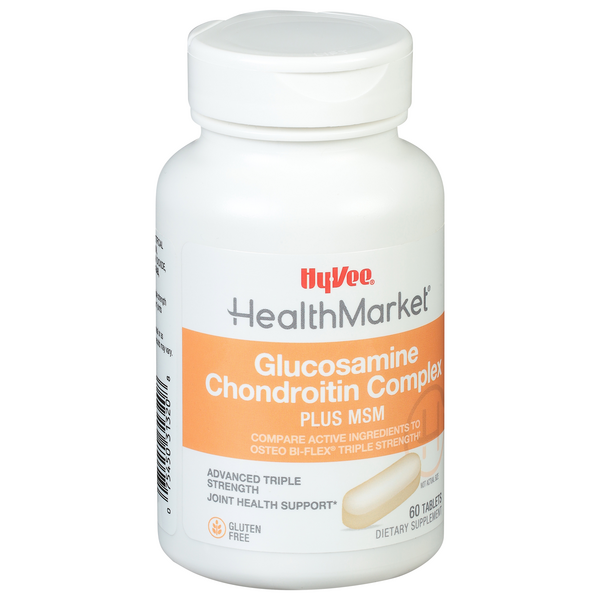 slide 1 of 1, Hy-Vee HealthMarket Glucosamine Chondroitin Complex Plus Msm Advanced Triple Strength Dietary Supplement Tablets, 60 ct