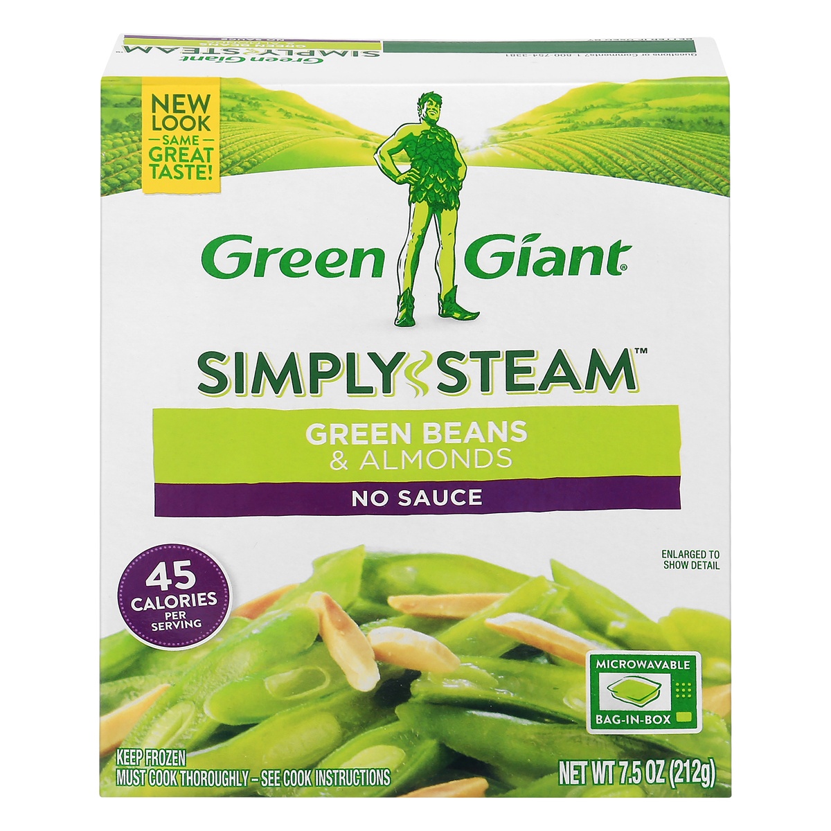 slide 1 of 8, Green Giant Simply Steam No Sauce Green Beans & Almonds 7.5 oz, 7.5 oz