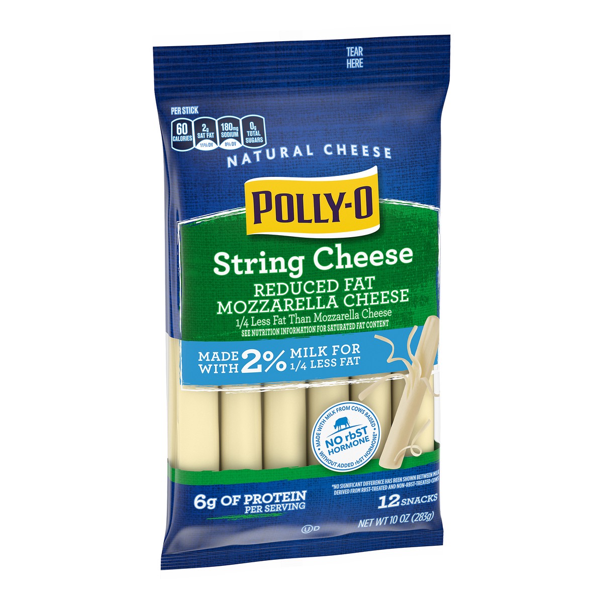 slide 3 of 10, Polly-O String Cheese Mozzarella Cheese Snacks with 2% Milk, 12 ct