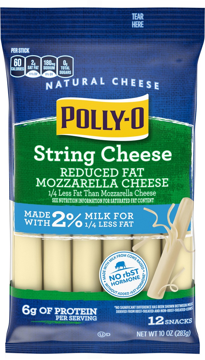 slide 7 of 10, Polly-O String Cheese Mozzarella Cheese Snacks with 2% Milk, 12 ct