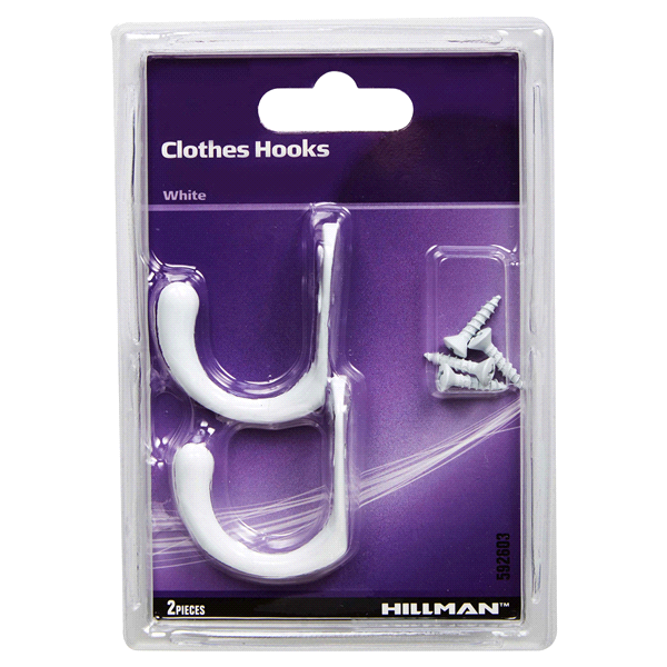 slide 1 of 1, Hillman Clothes Hook White, 2 ct