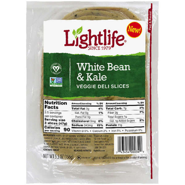 slide 1 of 1, Lightlife Veggie Deli Slices White Bean & Kale Vacuum Packed, 5.5 oz