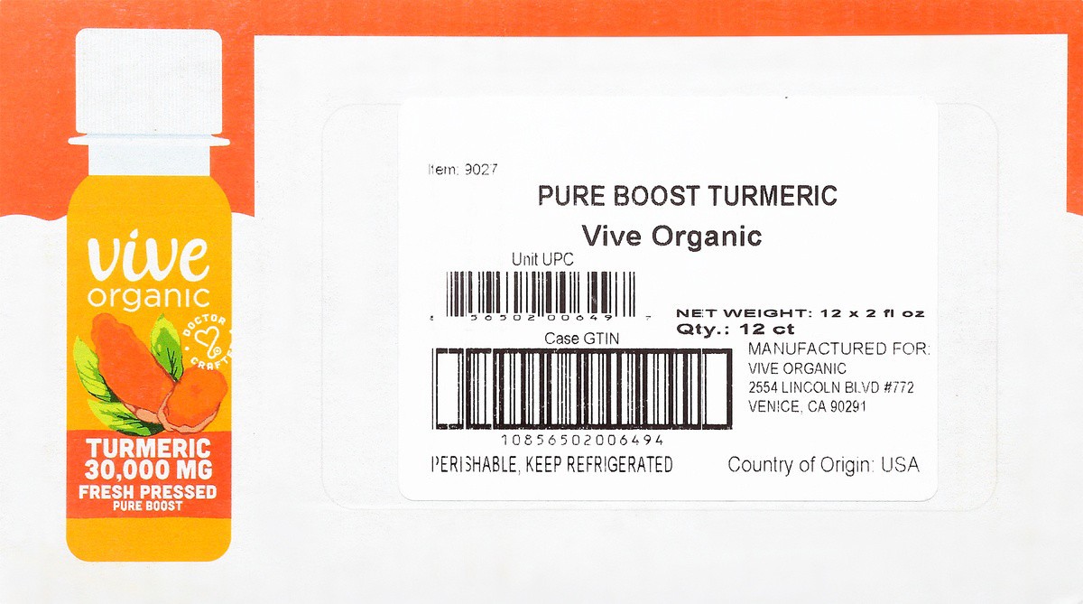slide 4 of 9, Vive Organic Pure Boost Turmeric Shot (2oz bottle), 1 ct