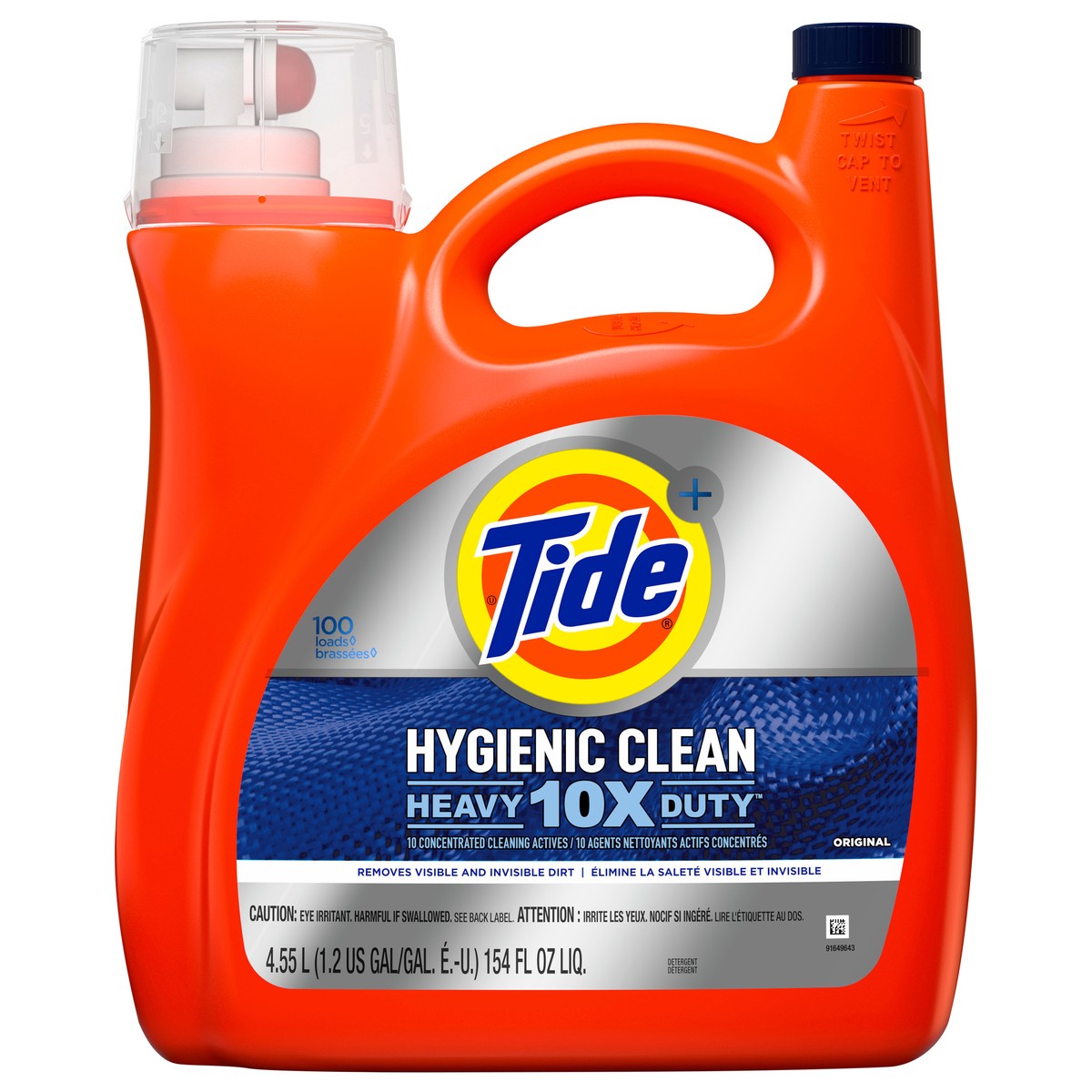 slide 3 of 8, Tide Hygienic Clean Heavy 10x Duty Liquid Laundry Detergent, Original Scent, 154 fl oz., 100 loads, HE Compatible, 4.55 liter