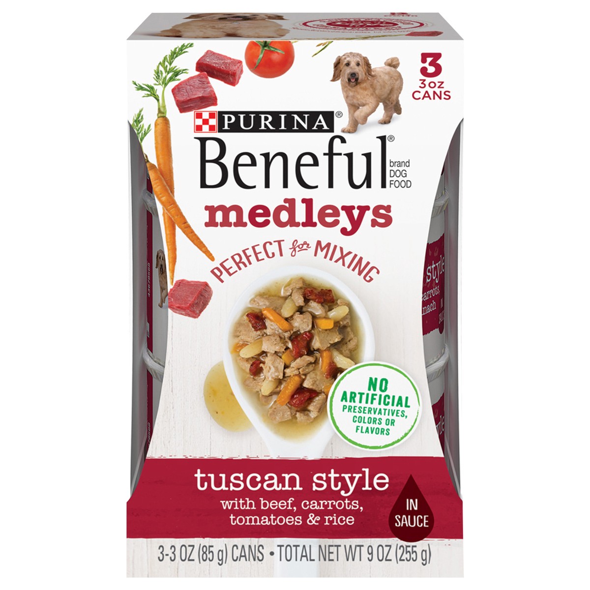 slide 1 of 8, Purina Beneful Wet Dog Food, Medleys Tuscan Style With Beef in Sauce, 3 ct; 3 oz