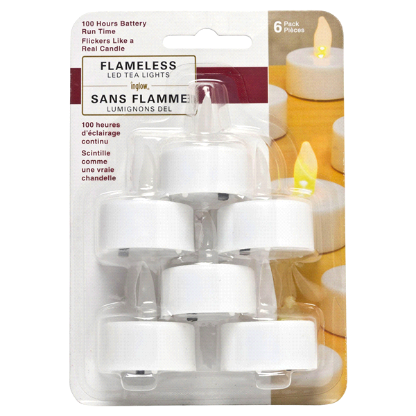 slide 1 of 1, Inglow Flameless Tea Light Candles, White, 6 ct