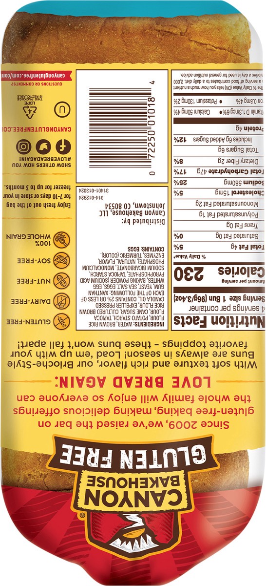 slide 11 of 11, Canyon Bakehouse Gluten Free 100% Whole Grain Brioche-Style Hamburger Buns 13.5 oz, 13.5 oz