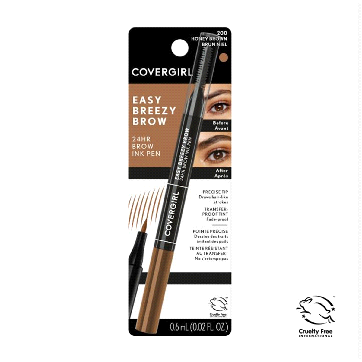 slide 1 of 5, Covergirl COVERGIRL Easy Breezy Brow All-Day Brow Ink Pen, Honey Brown, 0.02 oz