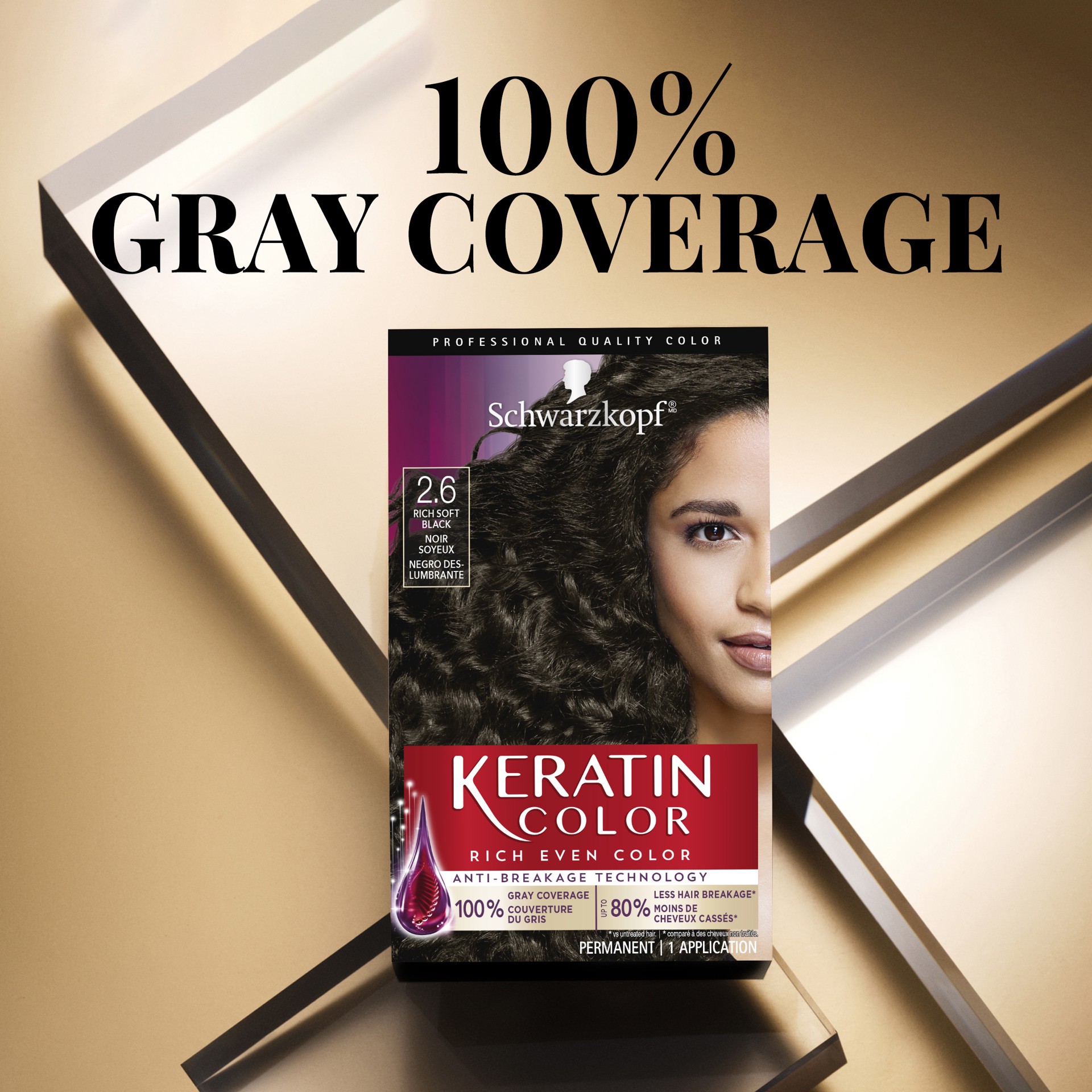 slide 3 of 5, Schwarzkopf Permanent Hair Color, 2.6 Rich Soft Black, 1 Application - Professionally Inspired Permanent Hair Dye, for up to 80% Less Breakage vs Untreated Hair and up to 100% Gray Coverage, 1 kit