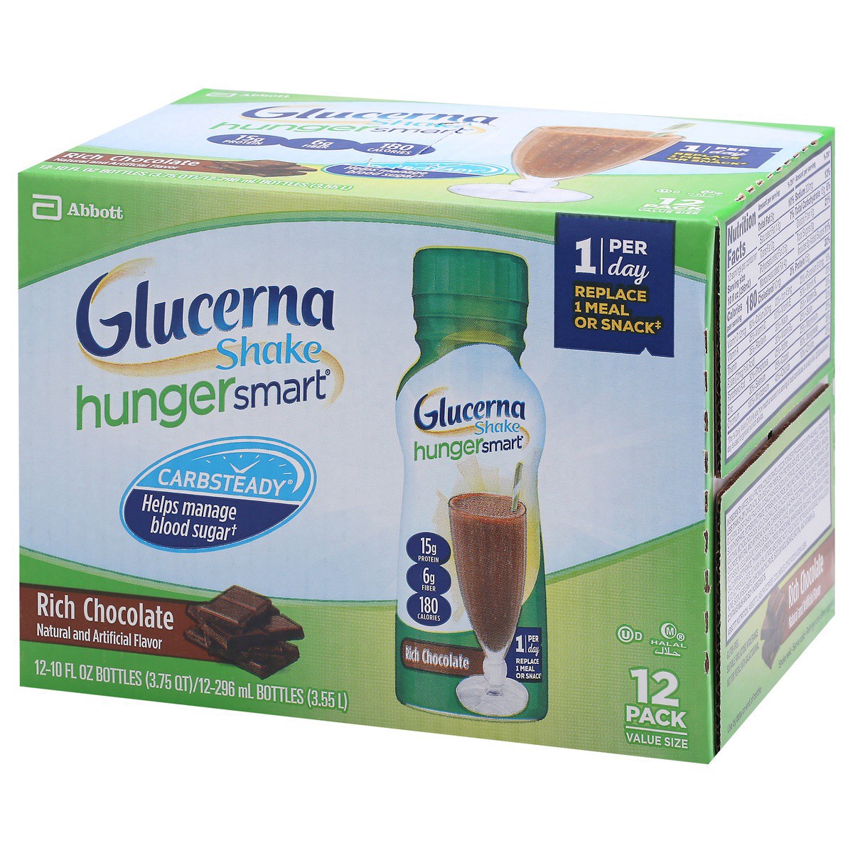 slide 4 of 14, Glucerna Hunger Smart 12 Pack Classic Chocolate Shake Value Size Bottle 12 ea, 12 ct