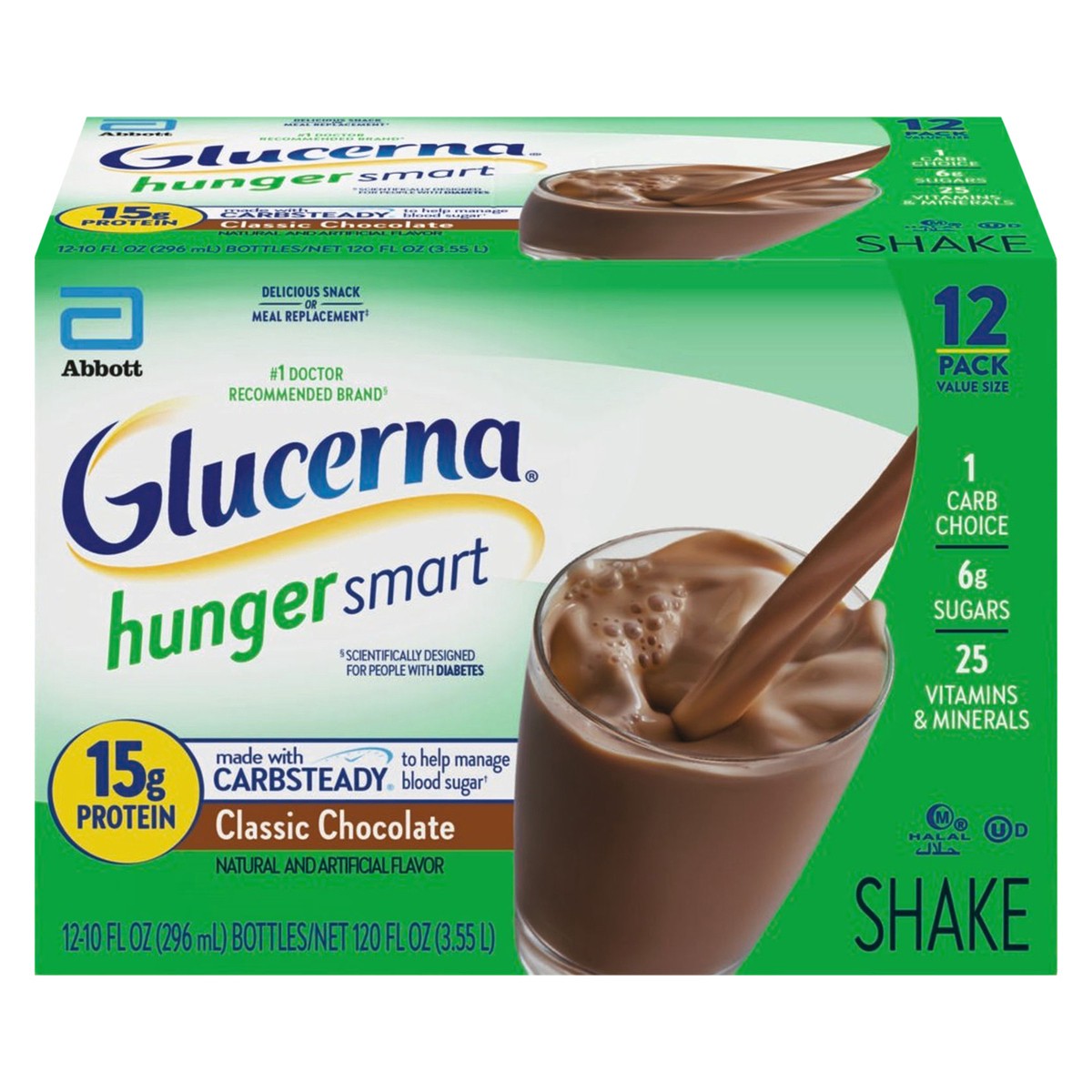 slide 1 of 14, Glucerna Hunger Smart 12 Pack Classic Chocolate Shake Value Size Bottle 12 ea, 12 ct