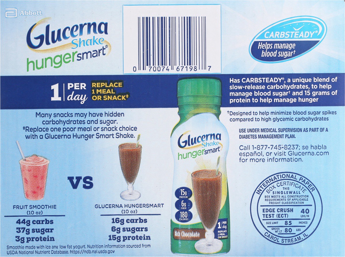 slide 9 of 14, Glucerna Hunger Smart 12 Pack Classic Chocolate Shake Value Size Bottle 12 ea, 12 ct
