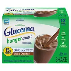 Glucerna Hunger Smart 12 Pack Classic Chocolate Shake Value Size Bottle 12 ea