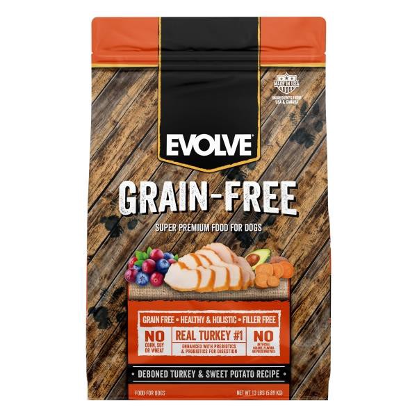 slide 1 of 9, Evolve Grain Free Turkey Dog Food, 13 lb