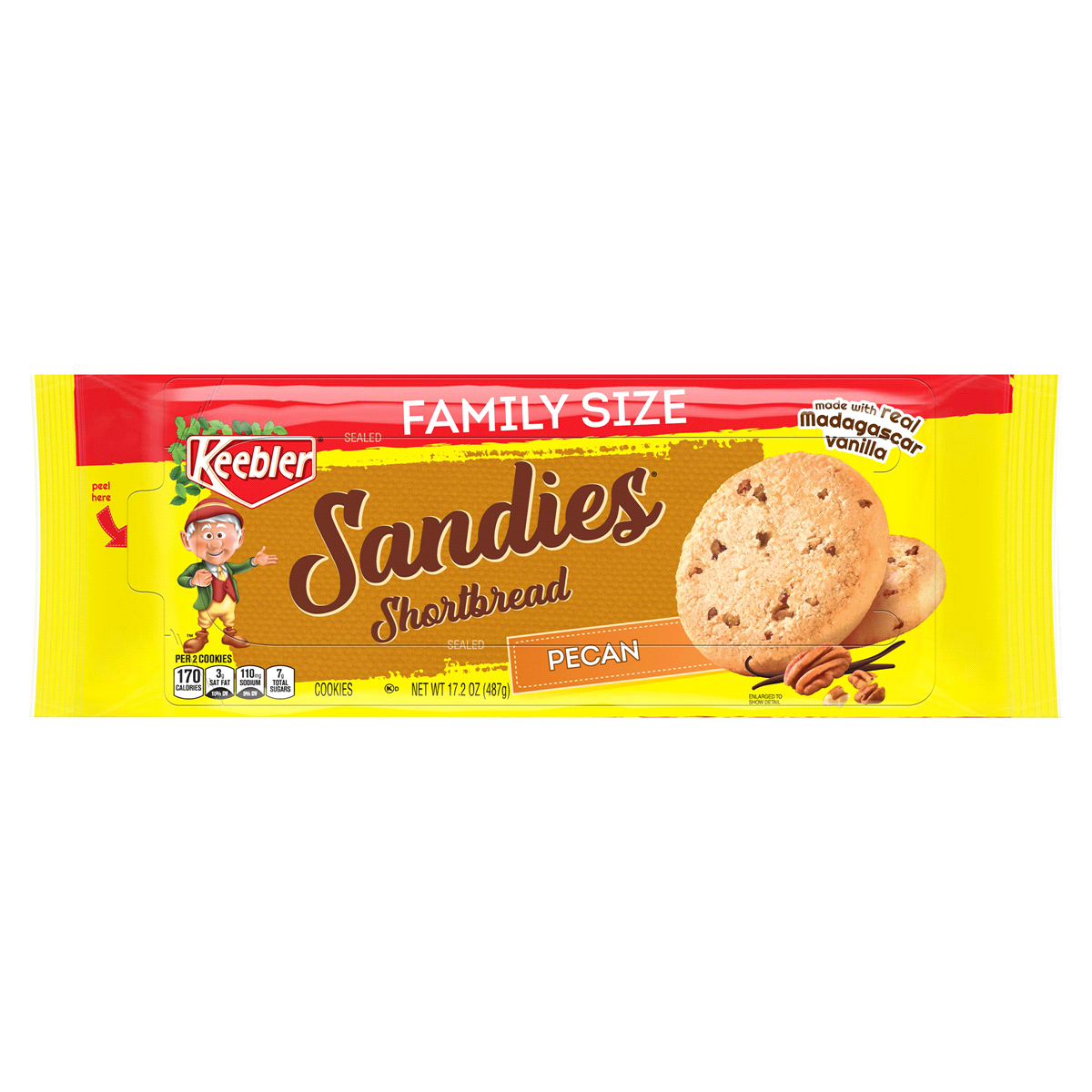 slide 1 of 4, Keebler Sandies Cookies Pecan Shortbread Family Size, 17.2 oz
