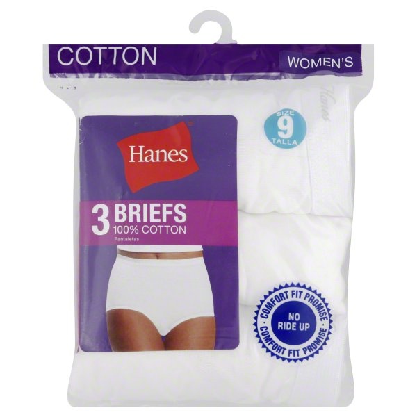 slide 1 of 1, Hanes Ladies Briefs - Size 9, White, 3 ct