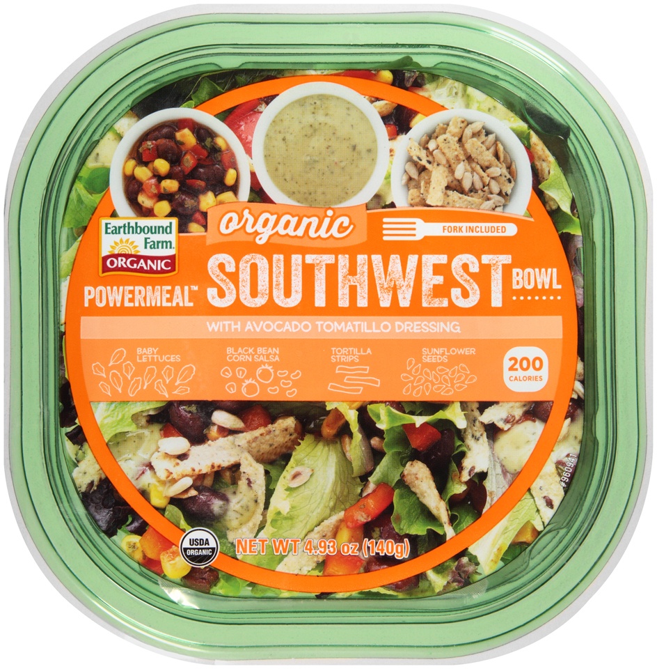 slide 1 of 4, Earthbound Farm Power Meal Organic Southwest Bowl with Avocado Tomatillo Dressing, 4.93 oz