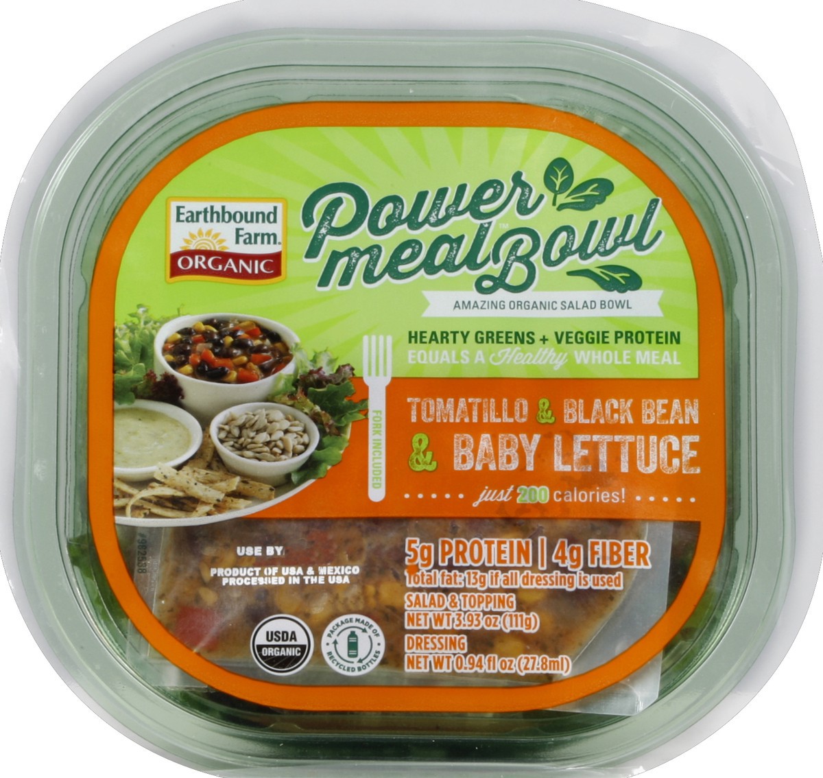 slide 4 of 4, Earthbound Farm Power Meal Organic Southwest Bowl with Avocado Tomatillo Dressing, 4.93 oz