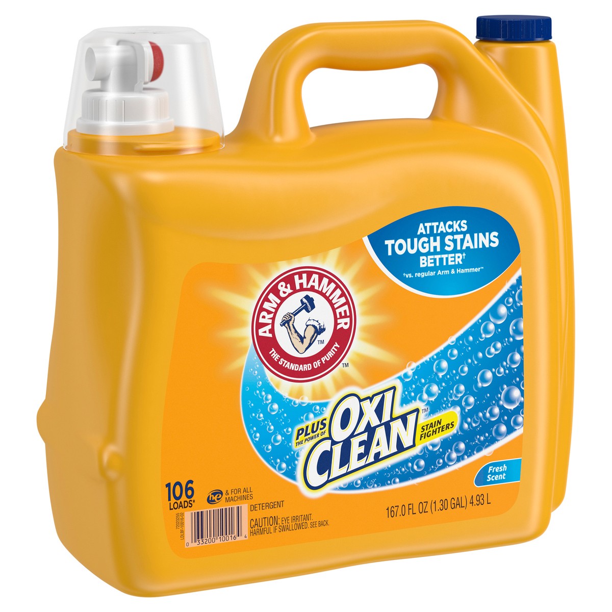slide 2 of 9, ARM & HAMMER Plus OxiClean Fresh Scent, 106 Loads Liquid Laundry Detergent, 167 Fl oz, 185.5 oz