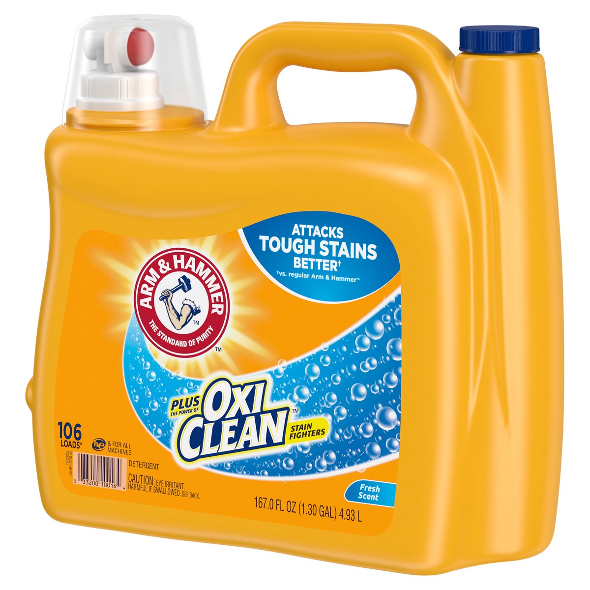 slide 3 of 9, ARM & HAMMER Plus OxiClean Fresh Scent, 106 Loads Liquid Laundry Detergent, 167 Fl oz, 185.5 oz