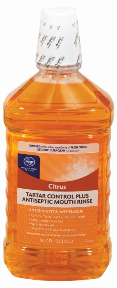 slide 1 of 1, Kroger Citrus Tartar Control Plus Antiseptic Mouth Rinse, 50.7 fl oz