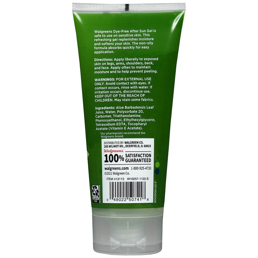 slide 5 of 5, Walgreens Aloe Vera After Sun Gel Sensitive, 6 oz