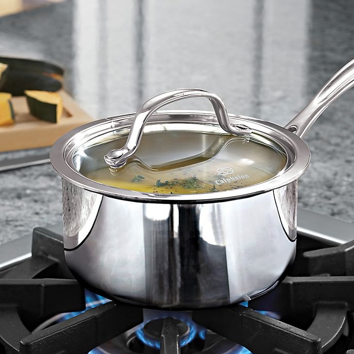 slide 3 of 5, Calphalon Tri-Ply Stainless Steel Saucepan with Lid, 1.5 qt