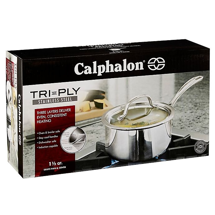 slide 5 of 5, Calphalon Tri-Ply Stainless Steel Saucepan with Lid, 1.5 qt