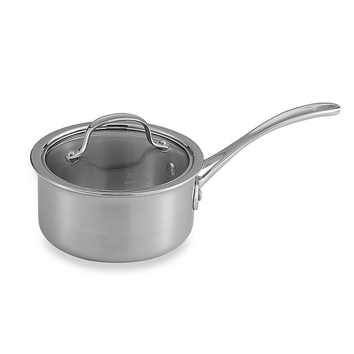 slide 1 of 5, Calphalon Tri-Ply Stainless Steel Saucepan with Lid, 1.5 qt