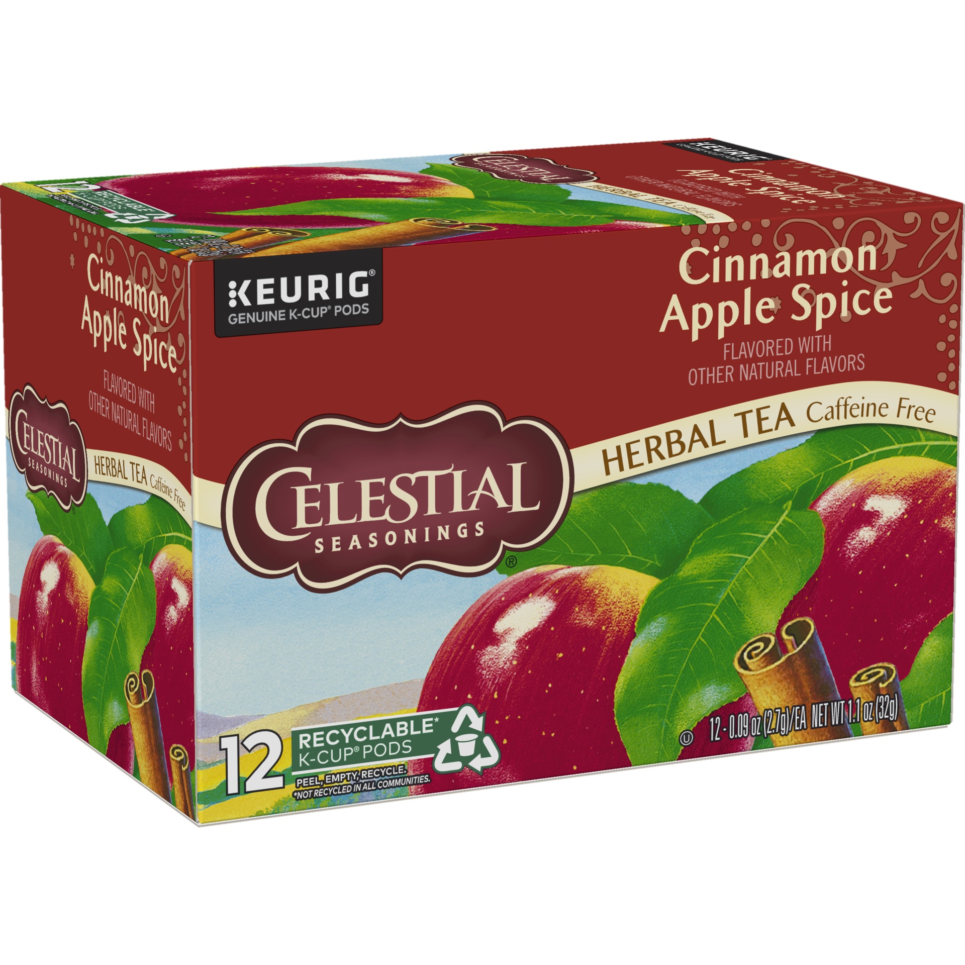 Celestial Seasonings Herbal Tea, Cinnamon Apple Spice Flavored, Caffeine Free, KCup Pods 12 ct