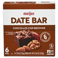 slide 29 of 29, Meijer Chewy Date Bar, Chocolate Chip Brownie, 6 ct