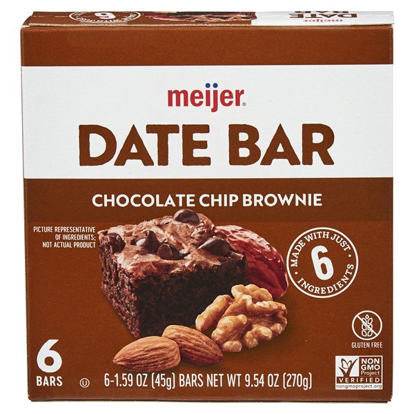 slide 5 of 29, Meijer Chewy Date Bar, Chocolate Chip Brownie, 6 ct