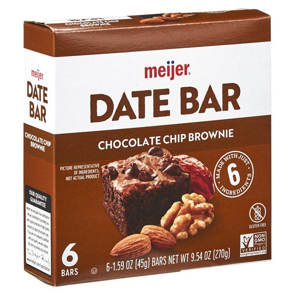 slide 6 of 29, Meijer Chewy Date Bar, Chocolate Chip Brownie, 6 ct