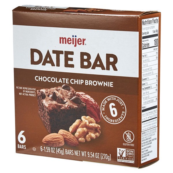 slide 19 of 29, Meijer Chewy Date Bar, Chocolate Chip Brownie, 6 ct