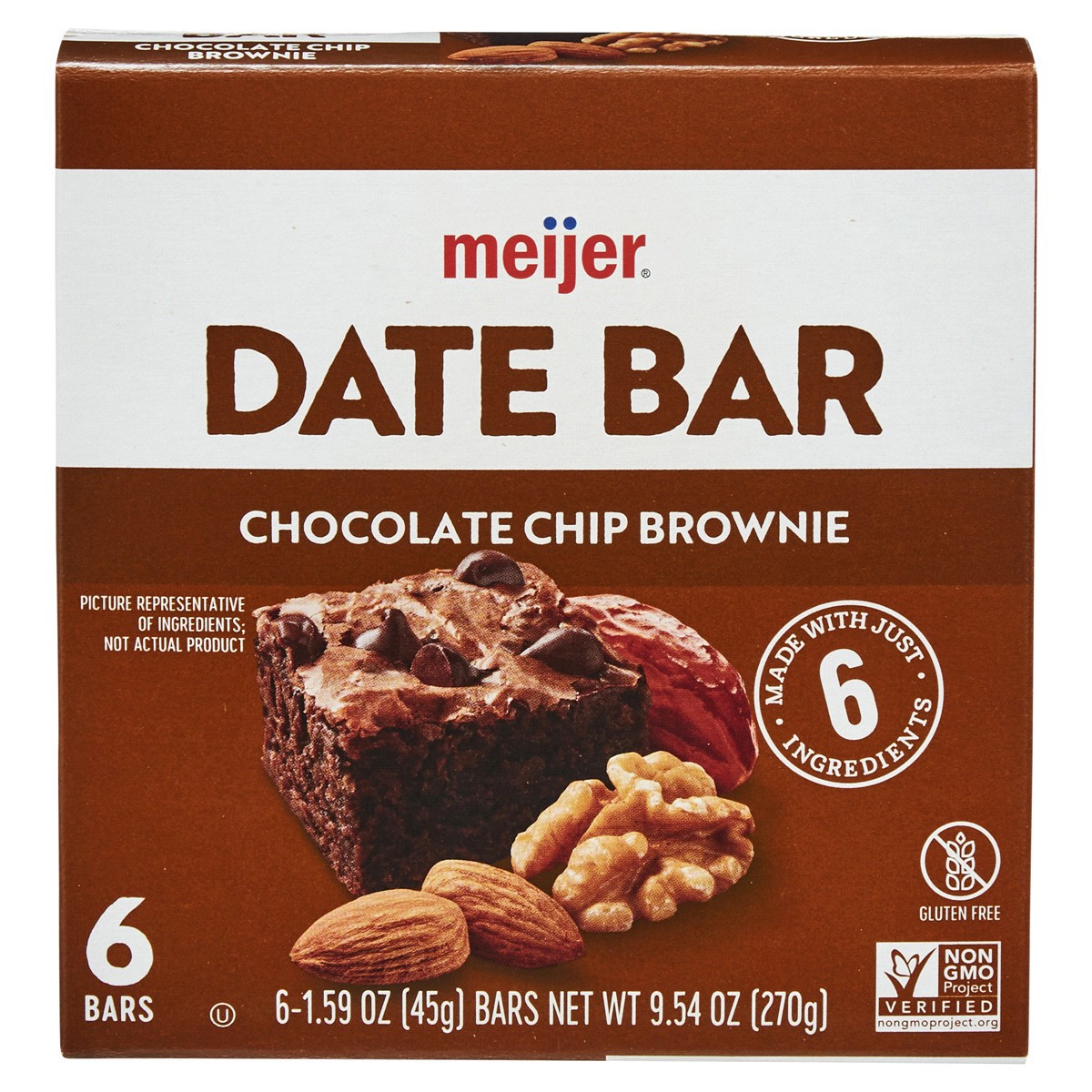 slide 1 of 29, Meijer Chewy Date Bar, Chocolate Chip Brownie, 6 ct