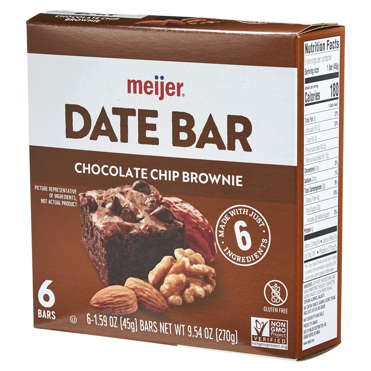 slide 28 of 29, Meijer Chewy Date Bar, Chocolate Chip Brownie, 6 ct