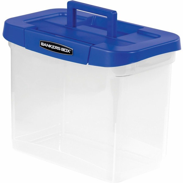 slide 9 of 10, Bankers Box Heavy-Duty Plastic Portable File Box, Blue/Clear, 1 ct