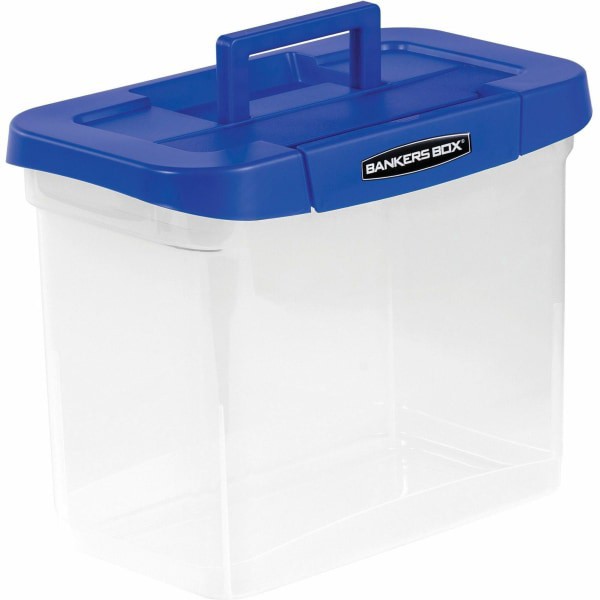 slide 10 of 10, Bankers Box Heavy-Duty Plastic Portable File Box, Blue/Clear, 1 ct