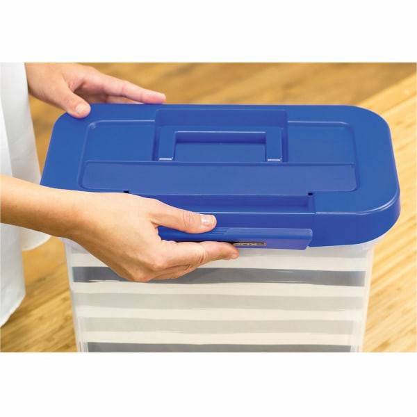 slide 8 of 10, Bankers Box Heavy-Duty Plastic Portable File Box, Blue/Clear, 1 ct