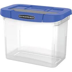 Bankers Box Heavy-Duty Plastic Portable File Box, Blue/Clear