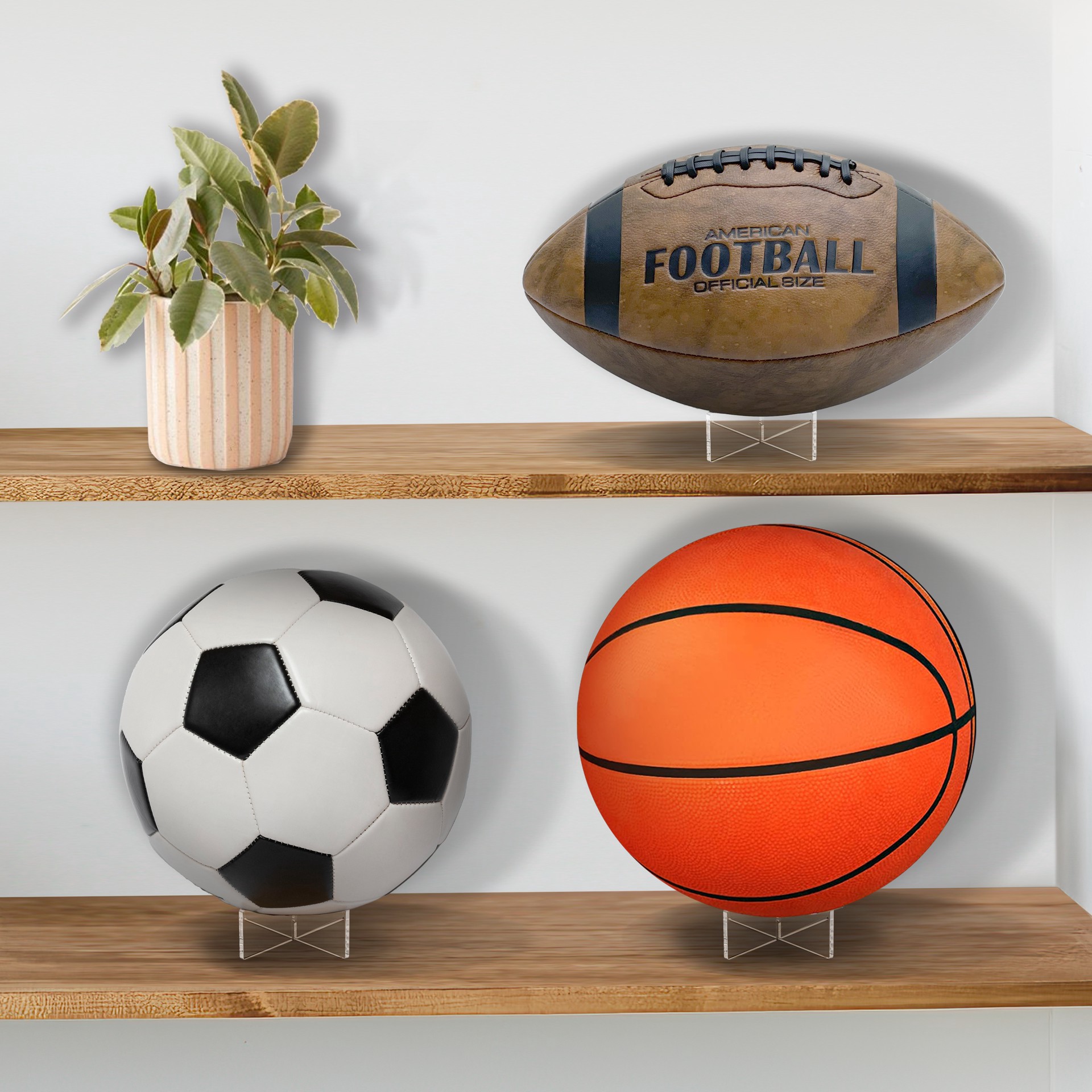 slide 2 of 5, Clear Acrylic Basketball & Soccer Ball Stand By Studio Decor, 1.3 in x 3.5 in x 3.5 in
