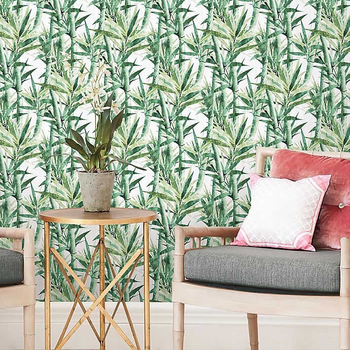 slide 1 of 9, RoomMates Peel & Stick Lucky Bamboo Wallpaper - Green/White, 1 ct