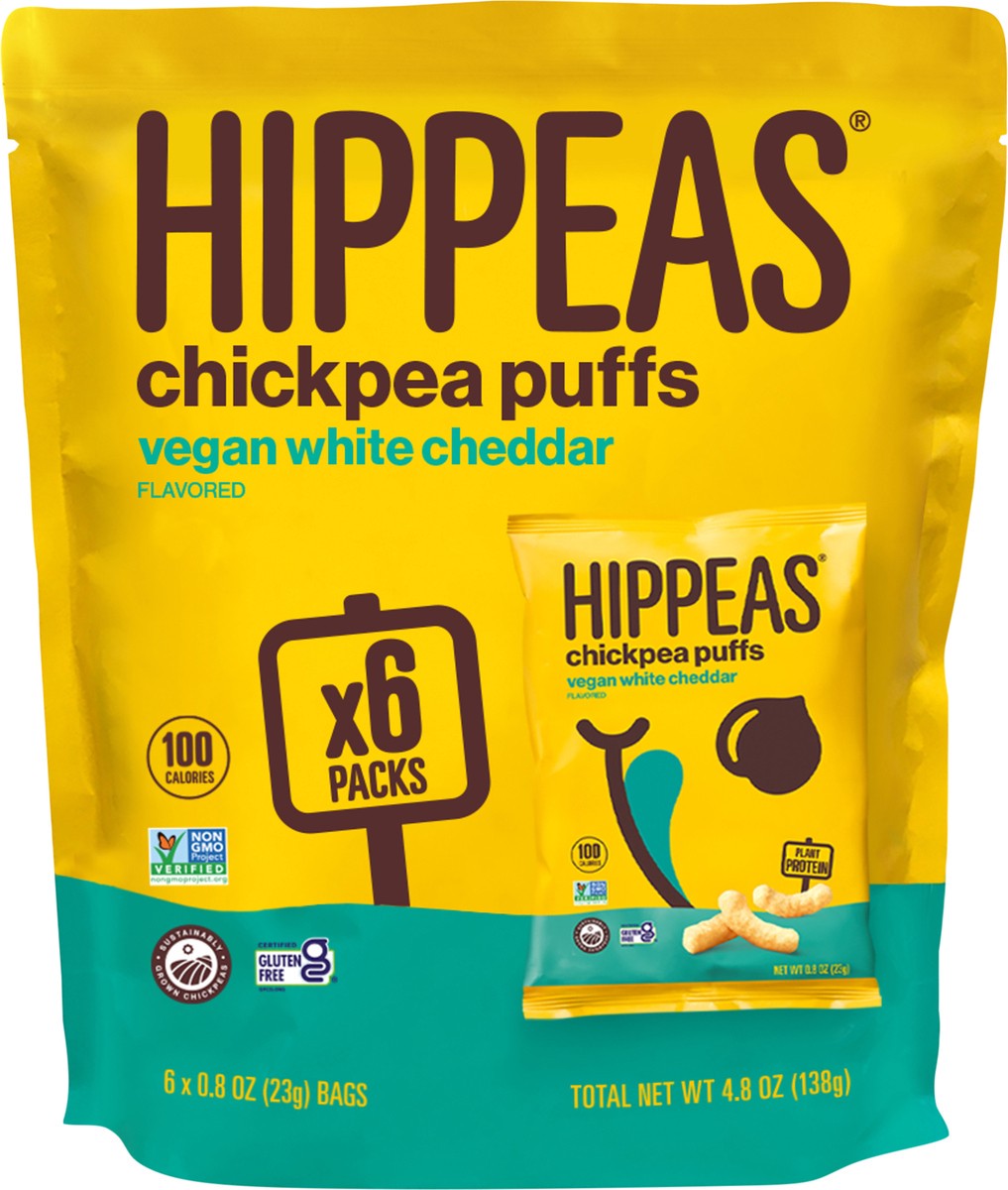 slide 6 of 8, HIPPEAS Groovy White Cheddar Chickpea Puffs 6 - 0.8 oz Bags, 6 ct