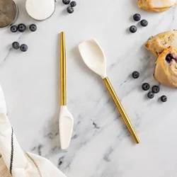 Hy-Vee Seasons Silicone Mini Spatulas In Gold And Linen, Set Of 2