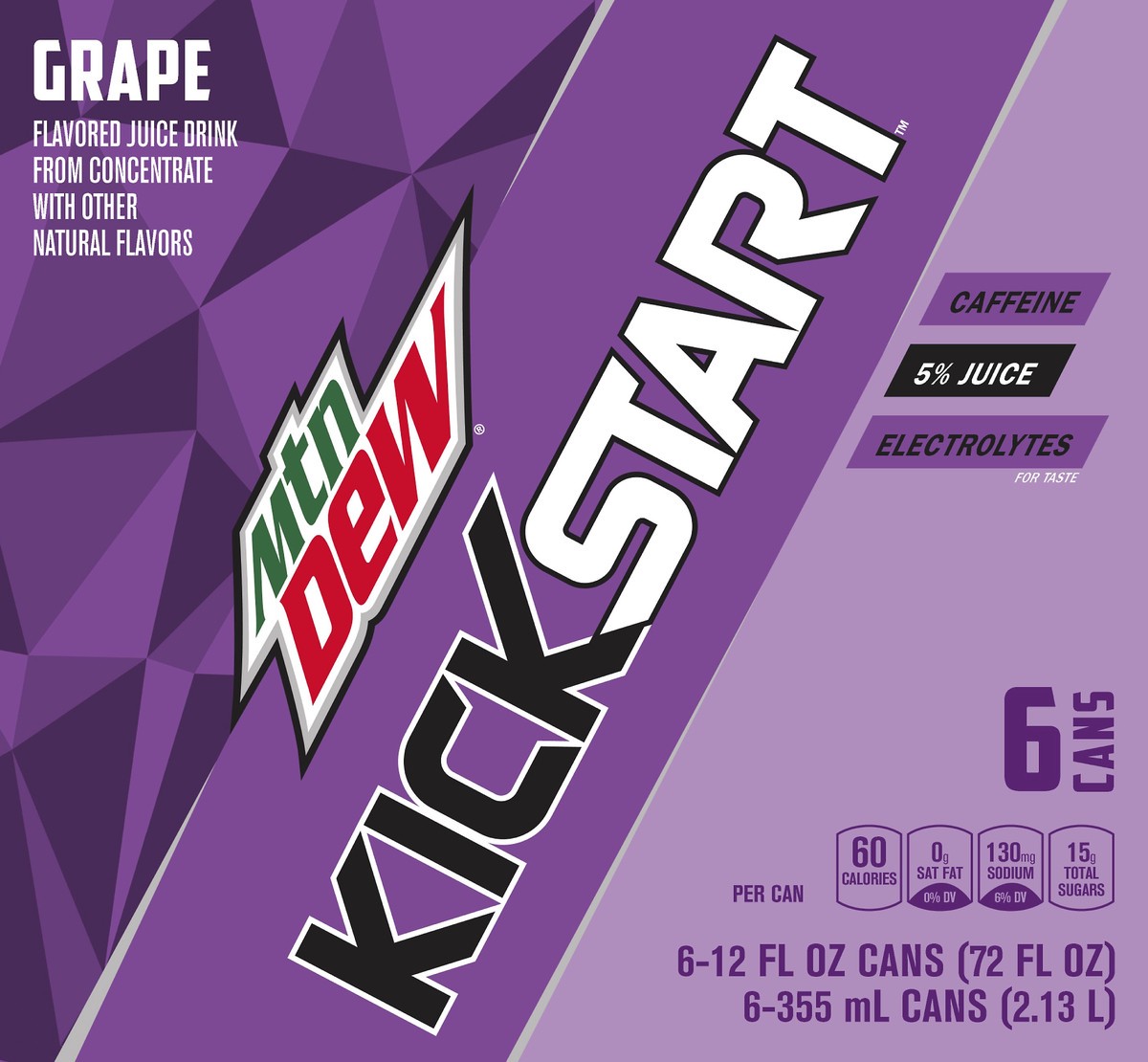 slide 2 of 4, Mountain Dew KickStart 6 Pack Electrolytes Grape Flavored Juice Drink 6 ea, 6 ct