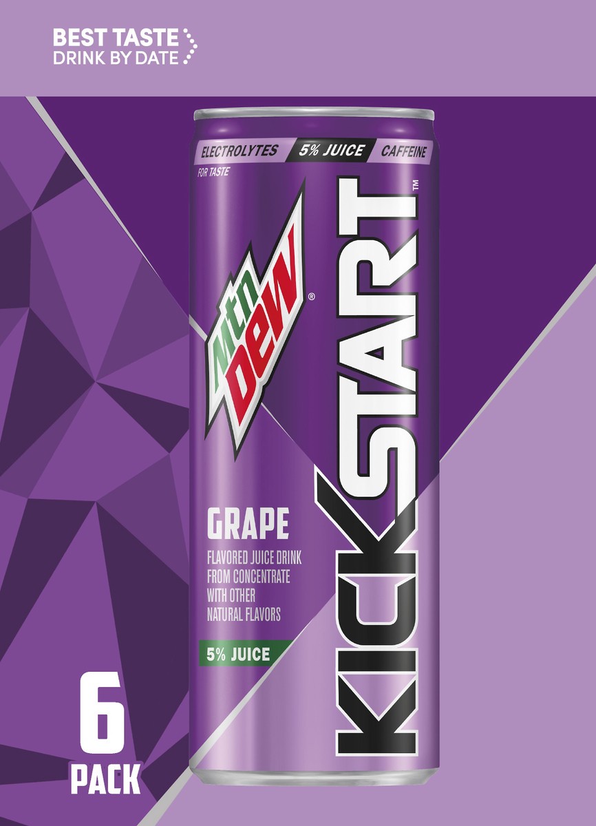 slide 3 of 4, Mountain Dew KickStart 6 Pack Electrolytes Grape Flavored Juice Drink 6 ea, 6 ct
