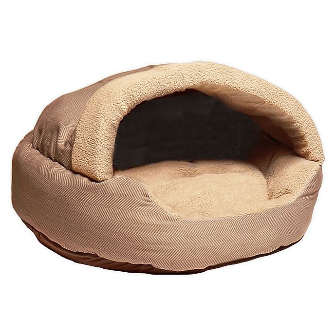 slide 1 of 3, Precious Tails Plush Fleece Cave Herringbone Medium Pet Bed - Mocha, 1 ct